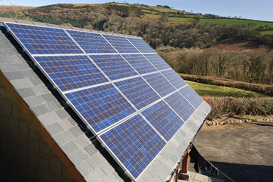 The completed solar panels on the garage roof